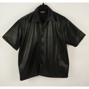 Vintage Steady USA Rockabilly Clubbing Shirt Men's XL Black‎ Quilted Open Collar
